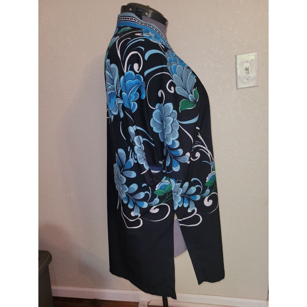 Chico's Travelers Black White Geometric Abstract Open Front Cardigan Jacket 2 L